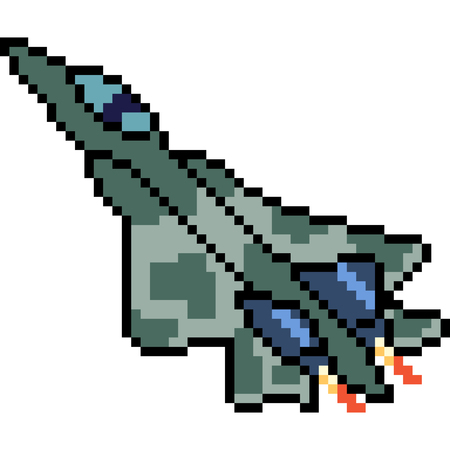 vector pixel art jet plane isolated cartoonのイラスト素材