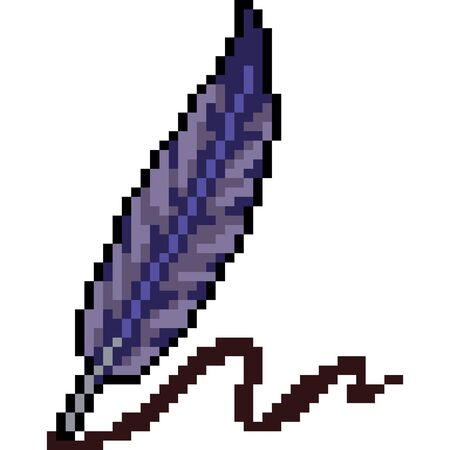 vector pixel art feather pen isolated cartoonのイラスト素材