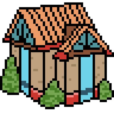 vector pixel art house isolated cartoonのイラスト素材