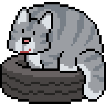 vector pixel art fat cat isolated cartoonのイラスト素材