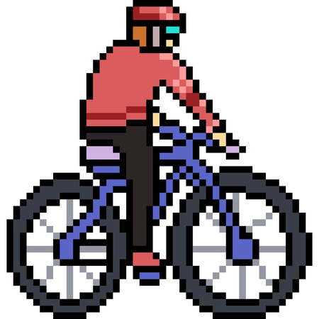 vector pixel art bicycle ride isolated cartoonのイラスト素材