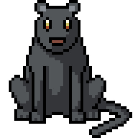 vector pixel art panther sit isolated cartoonのイラスト素材