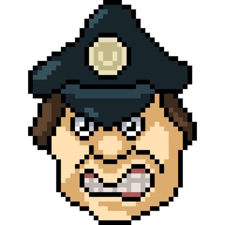 vector pixel art police ugly face isolated cartoonのイラスト素材