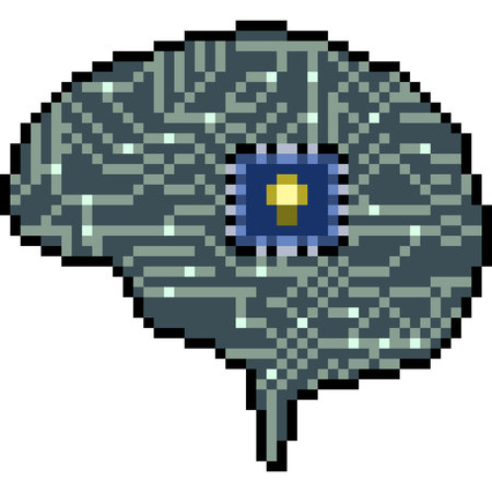 vector pixel art brain work isolated cartoon