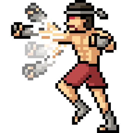 vector pixel art muay thai punch combo isolated cartoonのイラスト素材