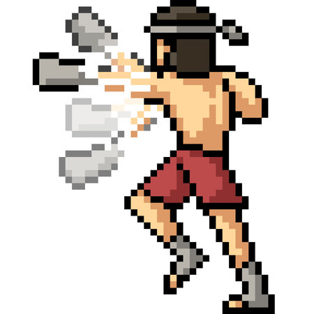 vector pixel art muay thai punch combo isolated cartoonのイラスト素材