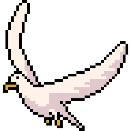 vector pixel art white bird isolated cartoonのイラスト素材