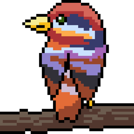 vector pixel art colorful bird isolated cartoonのイラスト素材