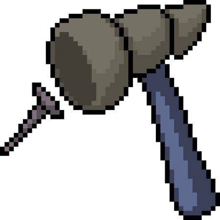 vector pixel art hammer isolated cartoonのイラスト素材