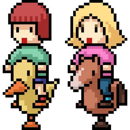 vector pixel art kindergarten isolated cartoonのイラスト素材