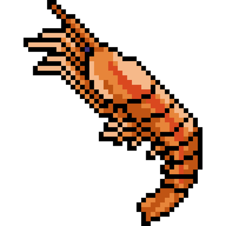 vector pixel art shrimp seafood isolated cartoonのイラスト素材