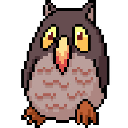 vector pixel art round owl isolated cartoonのイラスト素材