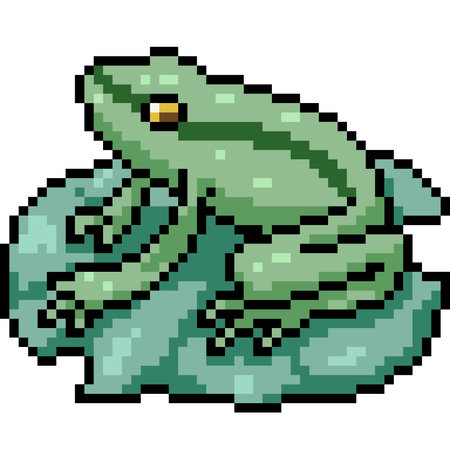 vector pixel art frog sit on lotus isolated cartoon