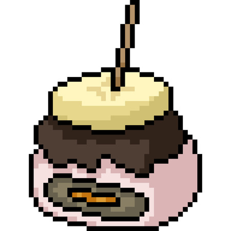 vector pixel art banana cake sweet snack isolated cartoonのイラスト素材