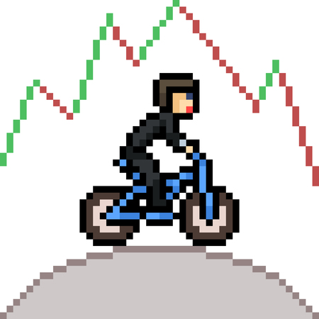 vector pixel art business man ride bicycle isolated cartoonのイラスト素材