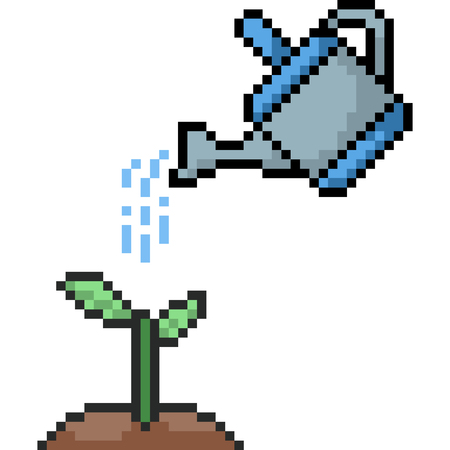 vector pixel art watering tree isolated cartoonのイラスト素材