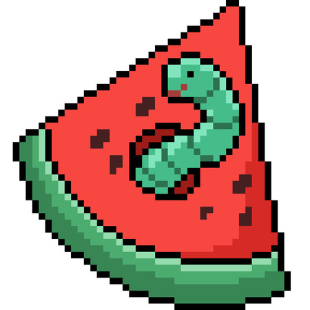 vector pixel art watermelon worm isolated cartoonのイラスト素材