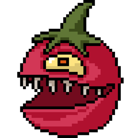 vector pixel art tomato monster isolated cartoonのイラスト素材