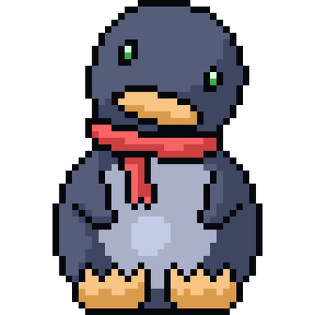 vector pixel art penguin isolated cartoonのイラスト素材