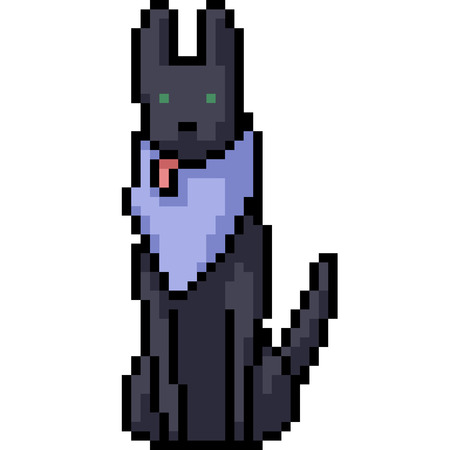 vector pixel art black dog isolated cartoonのイラスト素材