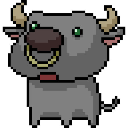 vector pixel art buffalo isolated cartoonのイラスト素材