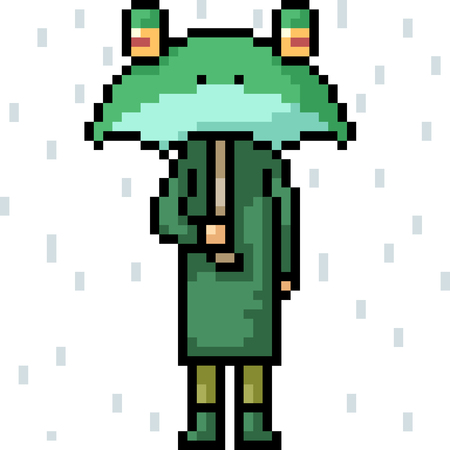 vector pixel art frog umbrella isolated cartoonのイラスト素材