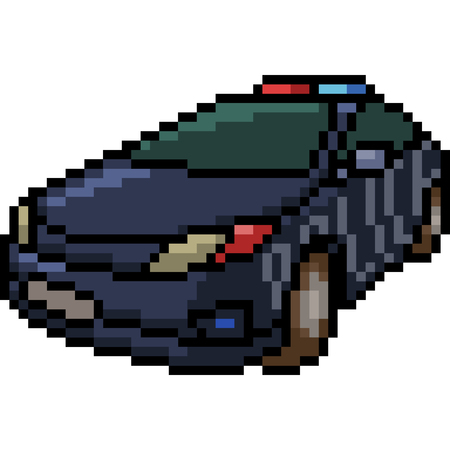 vector pixel art police car isolated cartoonのイラスト素材