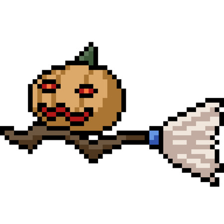 vector pixel art witch broom isolated cartoonのイラスト素材