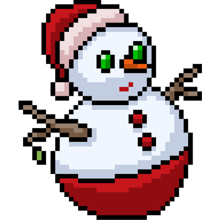 vector pixel art santa snowman isolated cartoonのイラスト素材