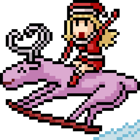 vector pixel art reindeer ski isolated cartoonのイラスト素材