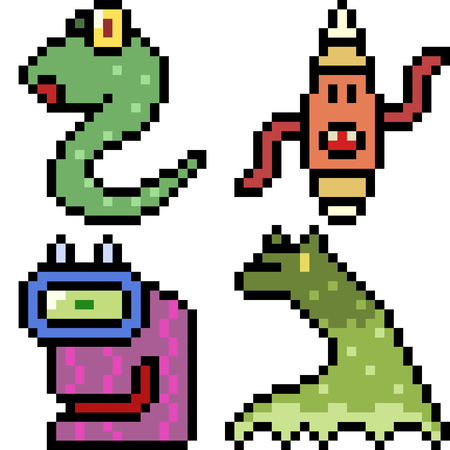 vector pixel art monster icon isolated cartoonのイラスト素材