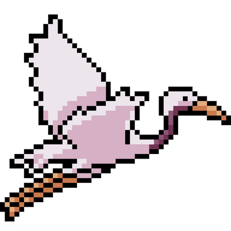vector pixel art egret isolated cartoonのイラスト素材