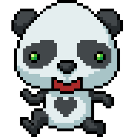 vector pixel art panda happy isolated cartoonのイラスト素材