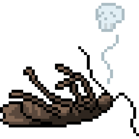 vector pixel art cockroach dead isolated cartoonのイラスト素材