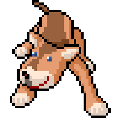 vector pixel art dog play isolated cartoonのイラスト素材