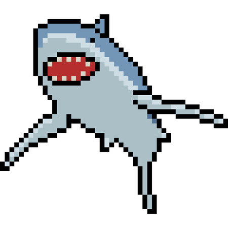 vector pixel art shark smile isolated cartoonのイラスト素材
