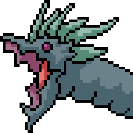 vector pixel art monster head isolated cartoonのイラスト素材