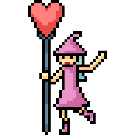 vector pixel art love wizard isolated cartoonのイラスト素材
