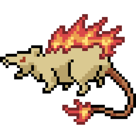 vector pixel art fire rat isolated cartoonのイラスト素材