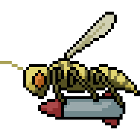 vector pixel art wasp bomb isolated cartoonのイラスト素材