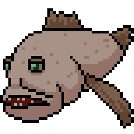 vector pixel art ugly fish isolated cartoonのイラスト素材