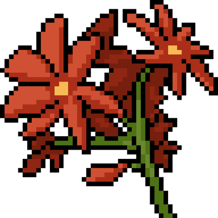vector pixel art red flower isolated cartoonのイラスト素材