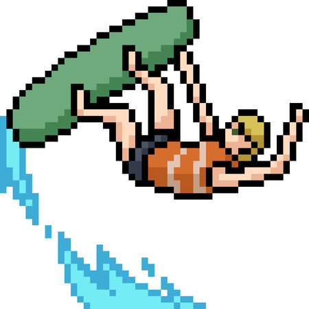 vector pixel art surfboard play isolated cartoonのイラスト素材