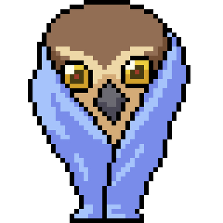 vector pixel art owl isolated cartoonのイラスト素材