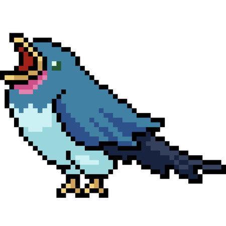 vector pixel art bird roar isolated cartoonのイラスト素材