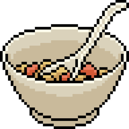 vector pixel art food bowl isolated cartoonのイラスト素材