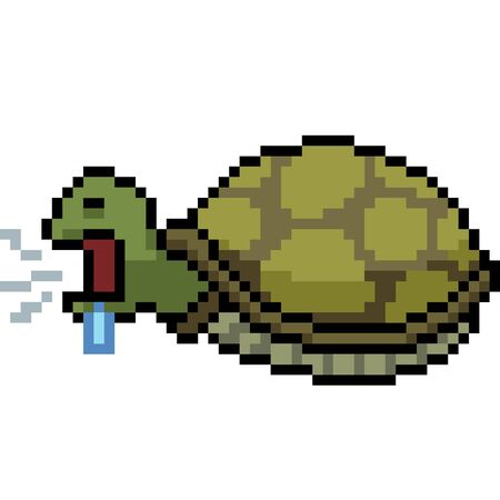 vector pixel art turtle yawn isolated cartoonのイラスト素材