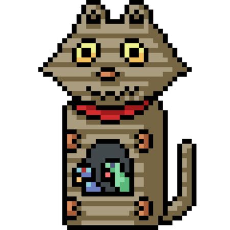 vector pixel art cat bird house isolated cartoonのイラスト素材