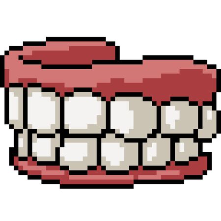 vector pixel art fake teeth isolated cartoon
