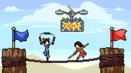 vector pixel art scene rope fight